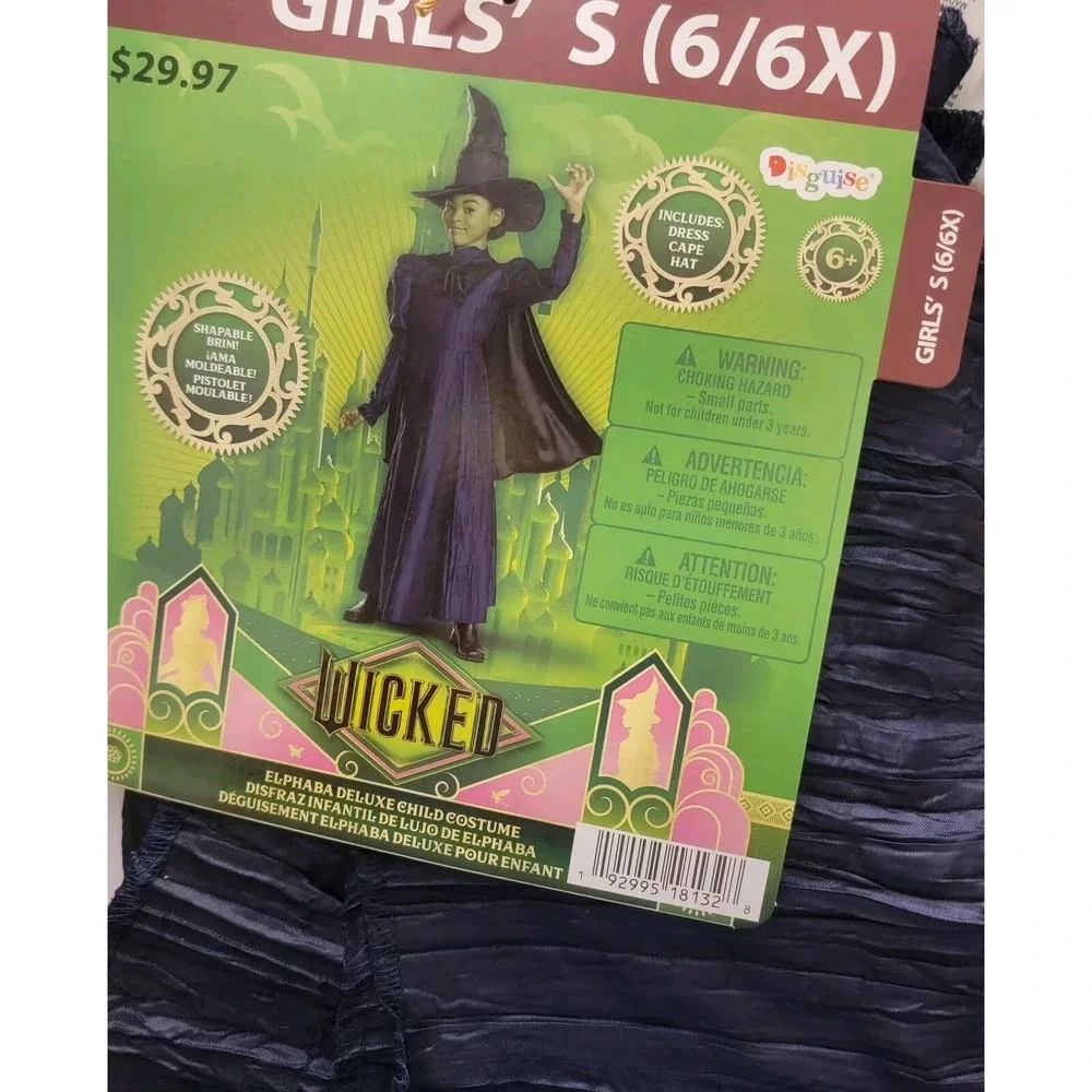 Wicked Movie Girls Costume 6-6X Deluxe‎ Elphaba Witch Costume With Hat Wizard Oz - Picture 10 of 11